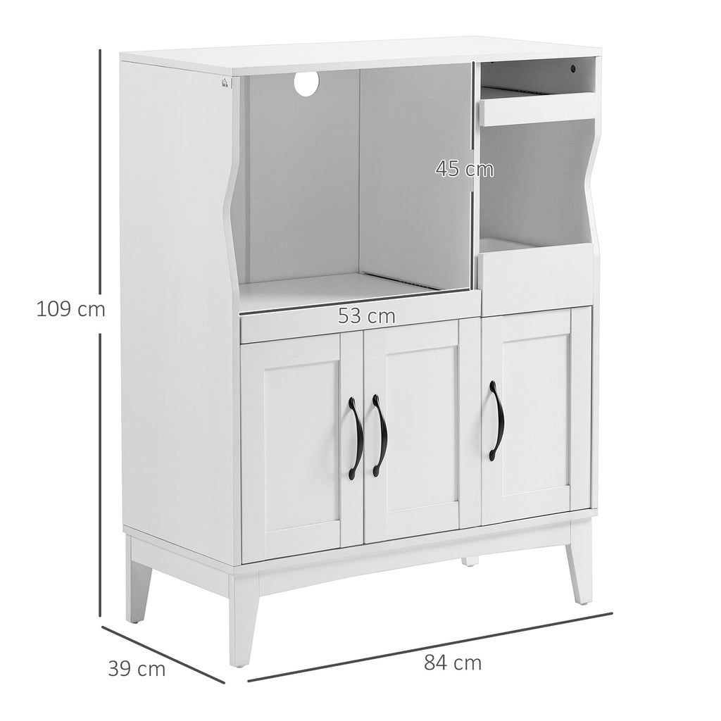 Space-Saving Kitchen Sideboard with 2 Cabinets and 2 Pull-Out Wooden Shelves, 84x39x109 cm, White