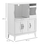 Space-Saving Kitchen Sideboard with 2 Cabinets and 2 Pull-Out Wooden Shelves, 84x39x109 cm, White