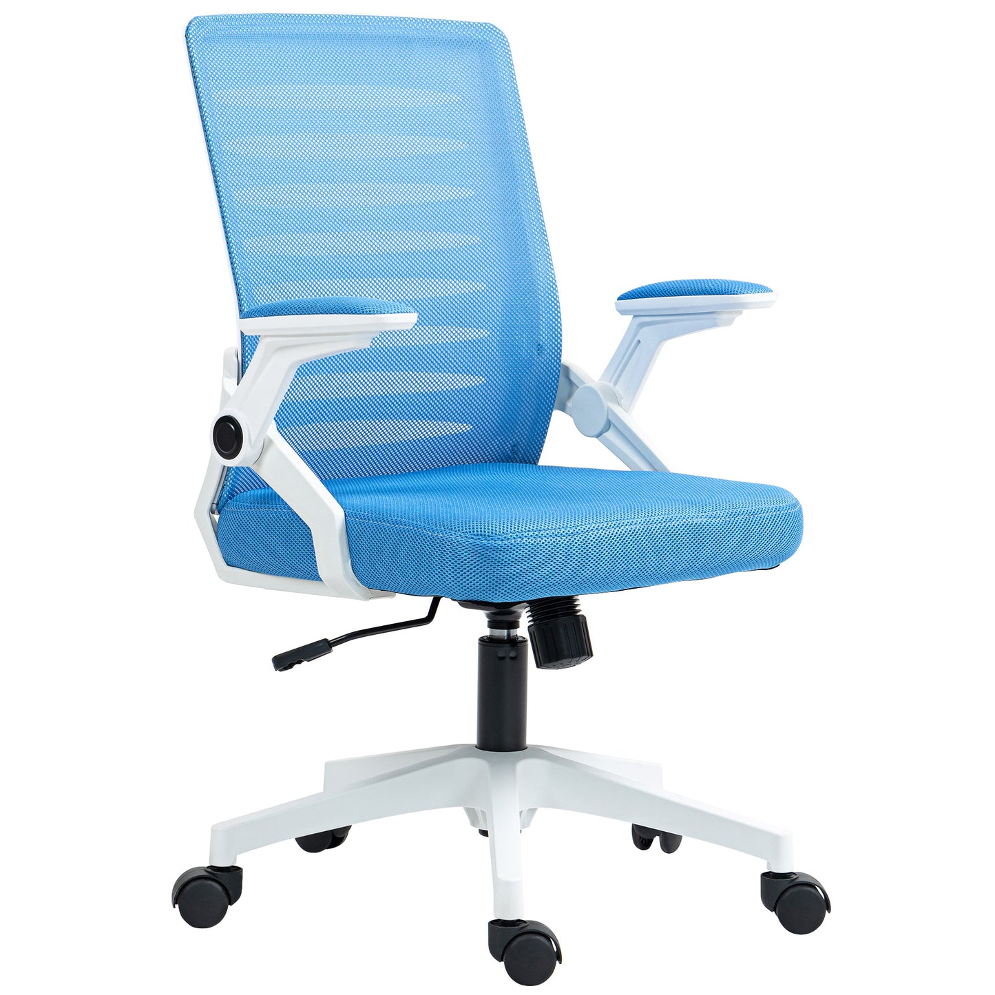 Vinsetto Ergonomic Height-Adjustable Swivel Chair with Armrests, 54x54x89-99 cm, White and Light Blue - Borgè