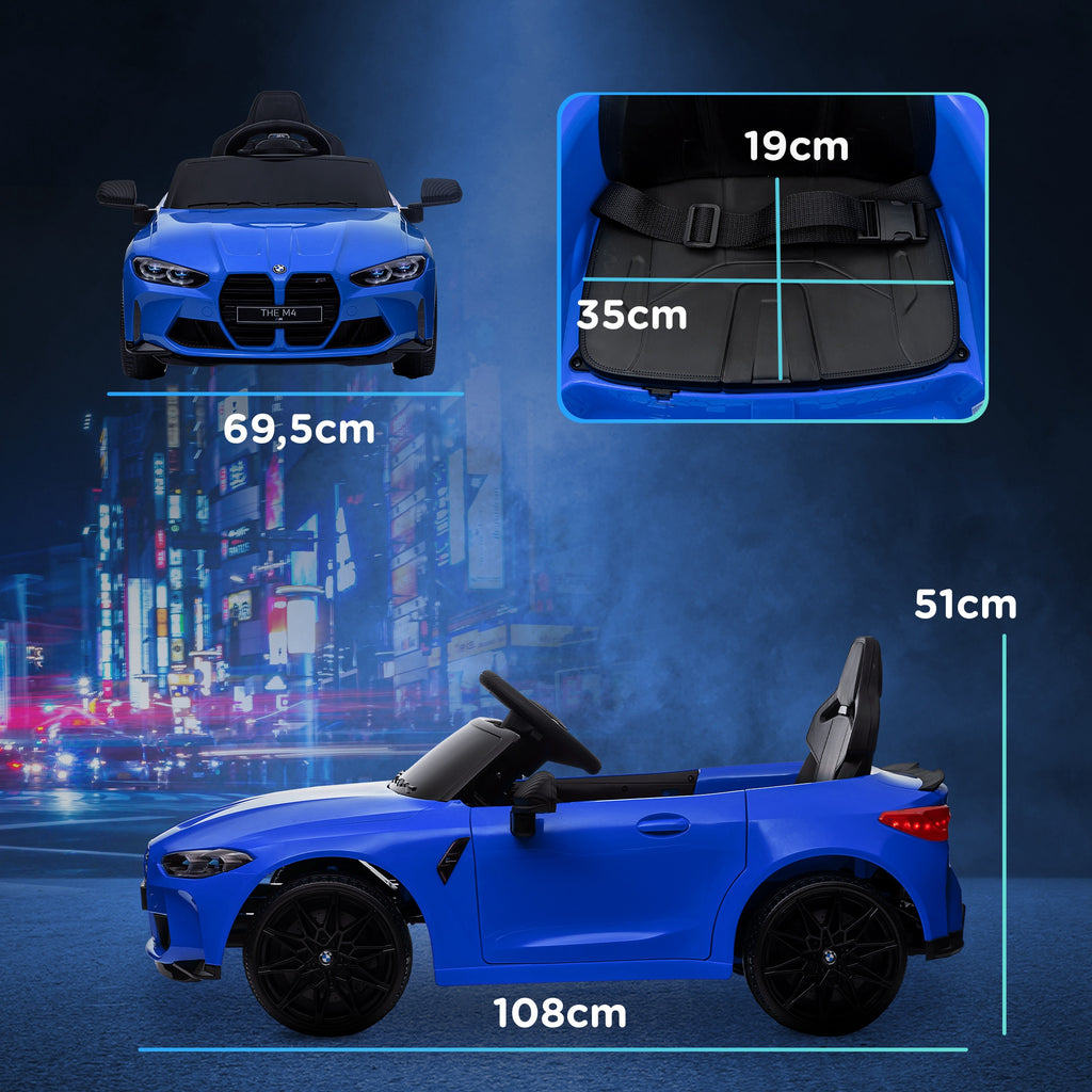 AIYAPLAY Licensed BMW M4 Electric Ride-On Toy Car for Kids with Remote Control, Horn and Headlights, 108x69.5x51 cm, Blue