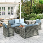 6-Piece Outdoor Set with 2 Storage Tables, 2 Sofas and 2 Armchairs, in Rattan and Steel, Grey