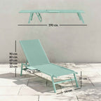 Outsunny Set of 2 Sun Loungers Adjustable in 5 Positions with Side Table and 2 Wheels, in Metal and Polyester, Green