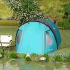 3-Person Camping Tent with Bedroom and Veranda, 3000mm Waterproof and Transport Bag, Light Blue