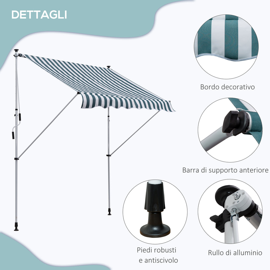 Outsunny 2x1.5m Outdoor Roller Awning with Crank, Adjustable Height and Angle, White and Green