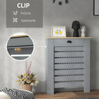 Slatted MDF Radiator Cover, Grid Radiator Cover with Drawer, 78x19x95.5 cm, Grey