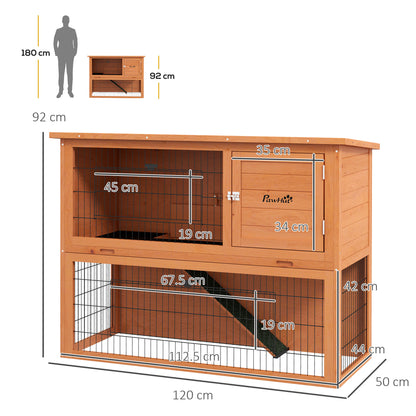 PawHut Wooden Rabbit Hutch, Guinea Pig Cage, with Removable Tray, Wheels - Brown - Borgè