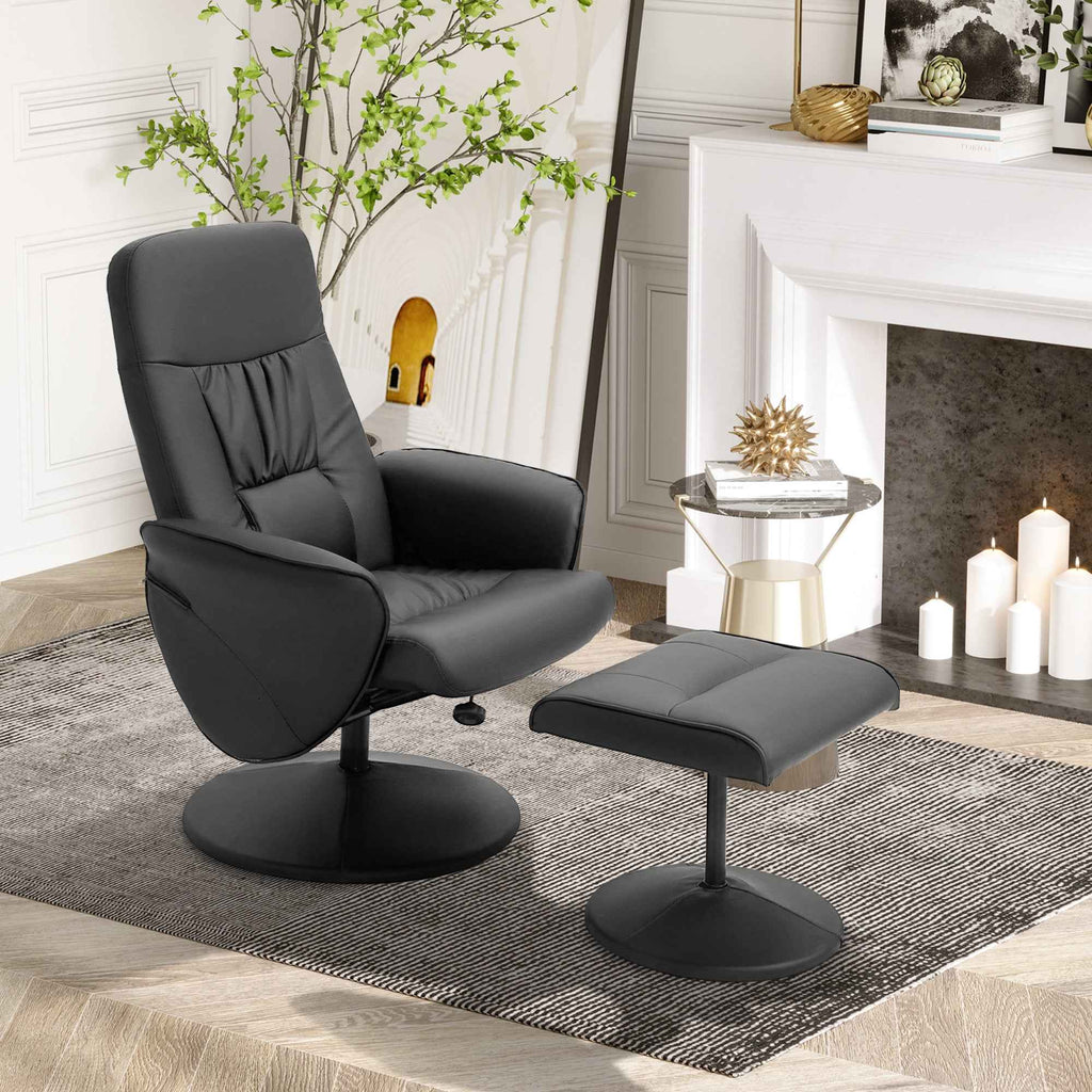 HOMCOM 360° Swivel Metal and Faux Leather Relaxing Chair with Footrest and Adjustable Backrest, Black