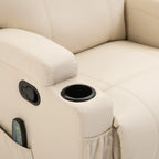 Manual Reclining Massage Chair, Electric Swivel Relax Chair with 2 Cup Holders, Remote Control, Footrest and 4 Side Pockets, in PU Leather, Wood and Steel, Cream
