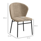 Set of 2 Dining Chairs in Steel and Linen-Effect Fabric, Padded Seat, Curved Backrest, Light Brown