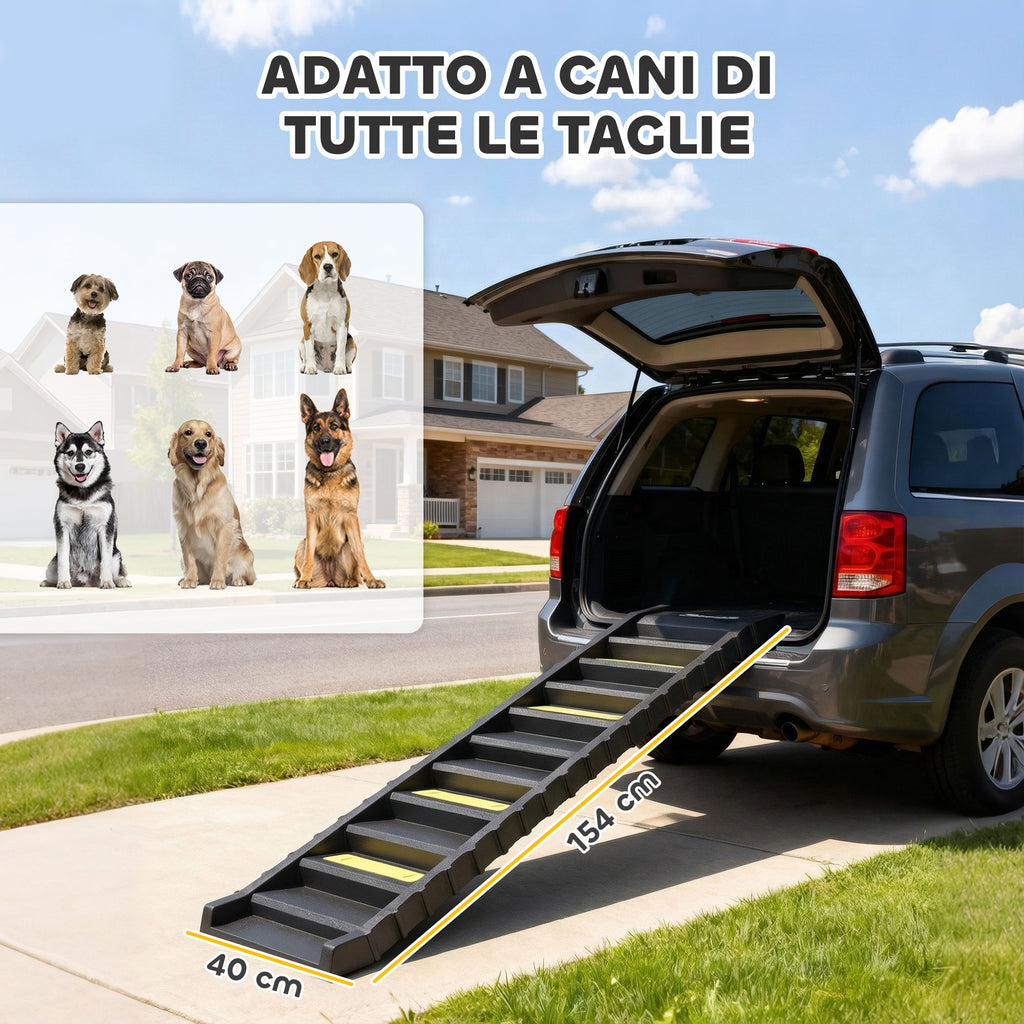 PawHut 10-Step Non-Slip Folding Dog Step for Cars and Beds, 150 lb Capacity, Black