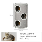 3-Tier Cat House with Sisal Scratching Post and Plush, Ø38x70cm, Light Grey - Borge' Group Limited