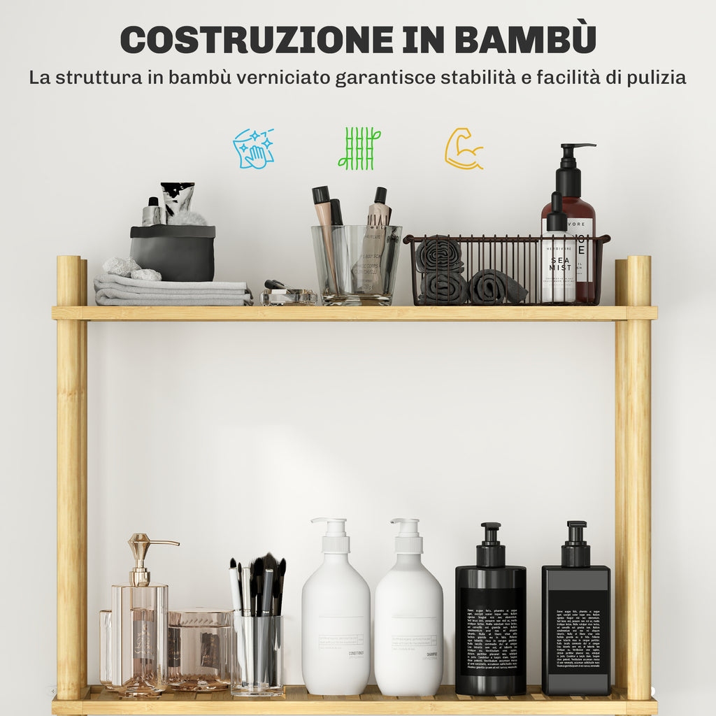 3-Tier Bamboo Slatted Over Toilet Cabinet, Wood Color, 63.5x25.5x181 cm