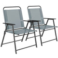 Outsunny Set of 2 Folding Garden Chairs with Armrests and Mesh Seat, Grey