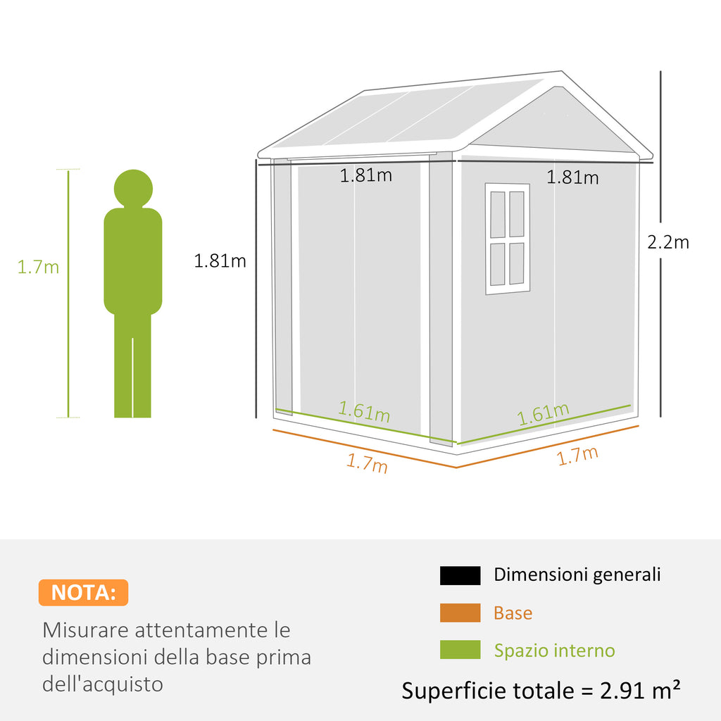 Resin Garden Shed with Floor, 2 Locking Doors, Window, 1.8x1.8m, Grey