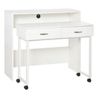 Space-Saving Desk Table for Bedroom and Office, Writing Desk with Drawers and Wheels, Double or Single Workstation, 100x36x88cm, White
