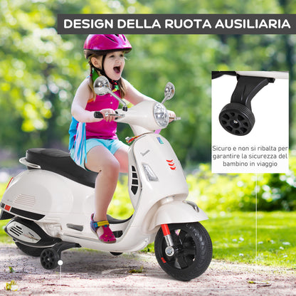 Electric Motorcycle for Children, Vespa Design, 6V Battery with Sounds and Lights, Age 3-6 Years, White