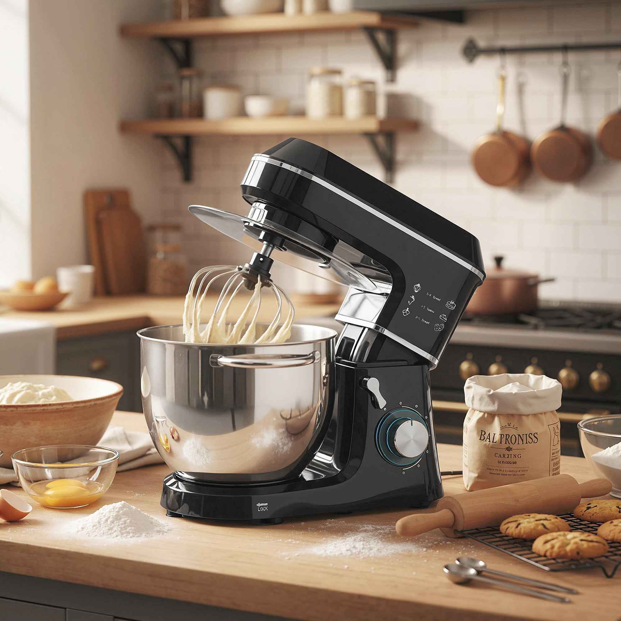 HOMCOM 1400W Stand Mixer with 7L Bowl and 6 Speeds, Dough Hook, Whisk and Beater, Black
