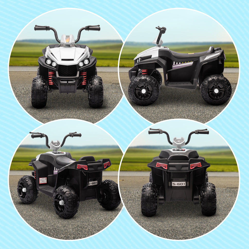 AIYAPLAY 12V Electric Quad Bike for Kids with 2 Motors, Suspension, LED Headlights, MP3, 37-60 Months, Indoor/Outdoor, White