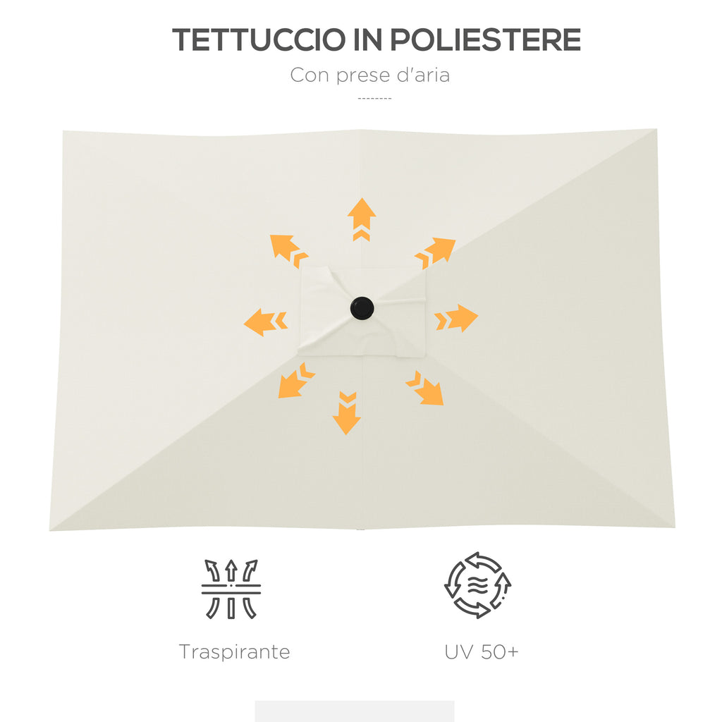 2x3m Rectangular Garden Umbrella with Crank Opening and Adjustable Tilt, Beige