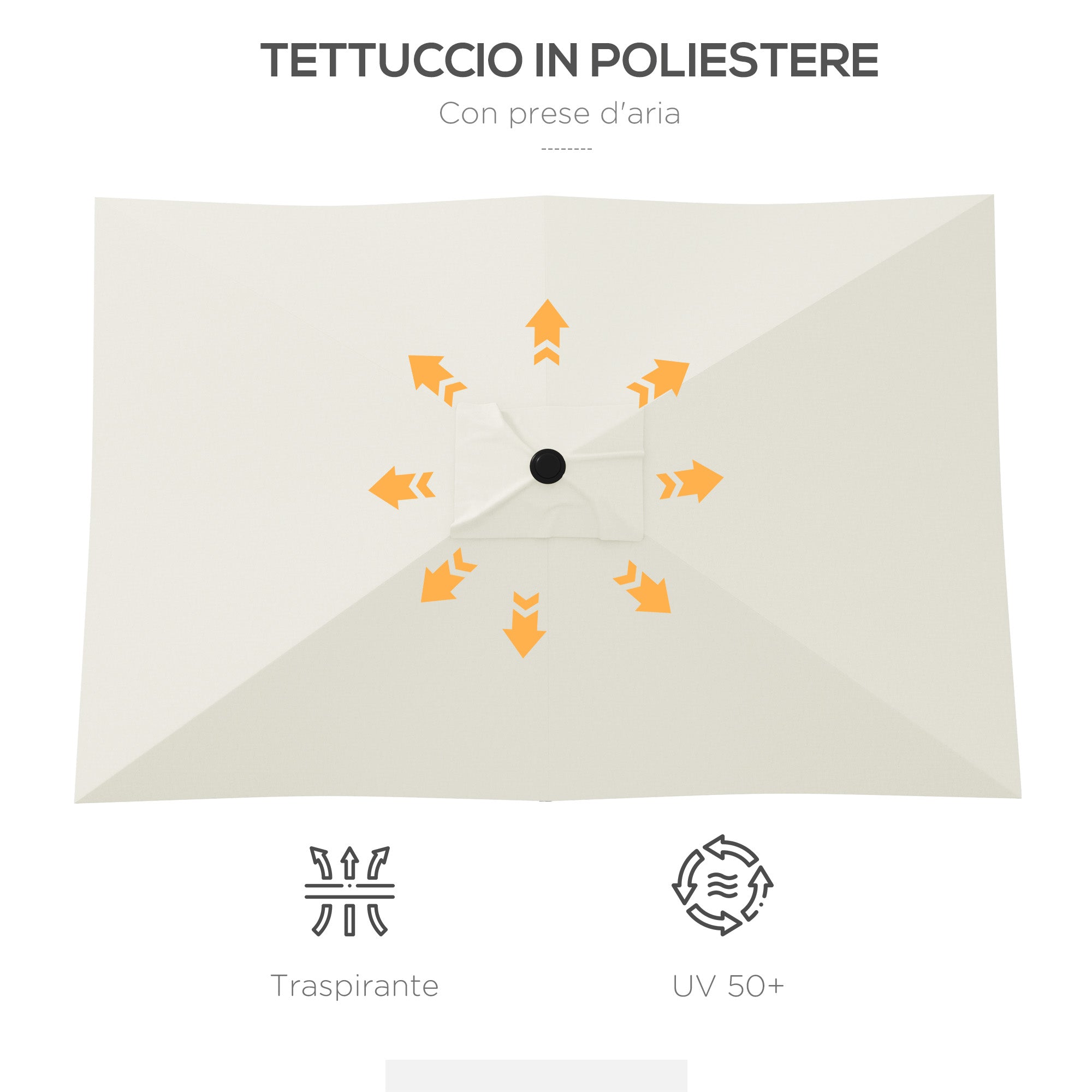 2x3m Rectangular Garden Umbrella with Crank Opening and Adjustable Tilt, Beige