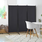 3-Panel Folding Metal and Polyester Room Divider, 253 x 50 x 182 cm, Black