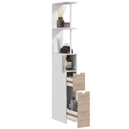 Space-saving bathroom column cabinet with cabinet, shelves and drawers, 15x33x136 cm, wood color