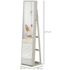 LED Jewellery Mirror with 4 Shelves and Storage Spaces, in Wood and Glass, 15x15x61.75 cm, White