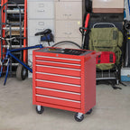 DURHAND Tool Cart with 7 Drawers, EVA Mats, Lock and 2 Keys, Wheels with Brakes, Handle, Red