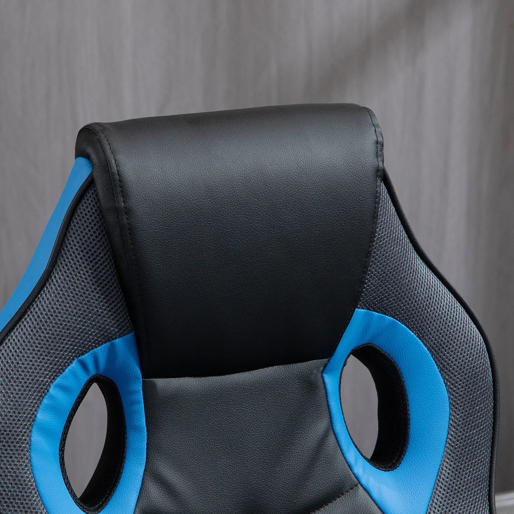Ergonomic Gaming Chair, Swivel Office Chair with Wheels in Black and Blue PU Leather, Adjustable Height