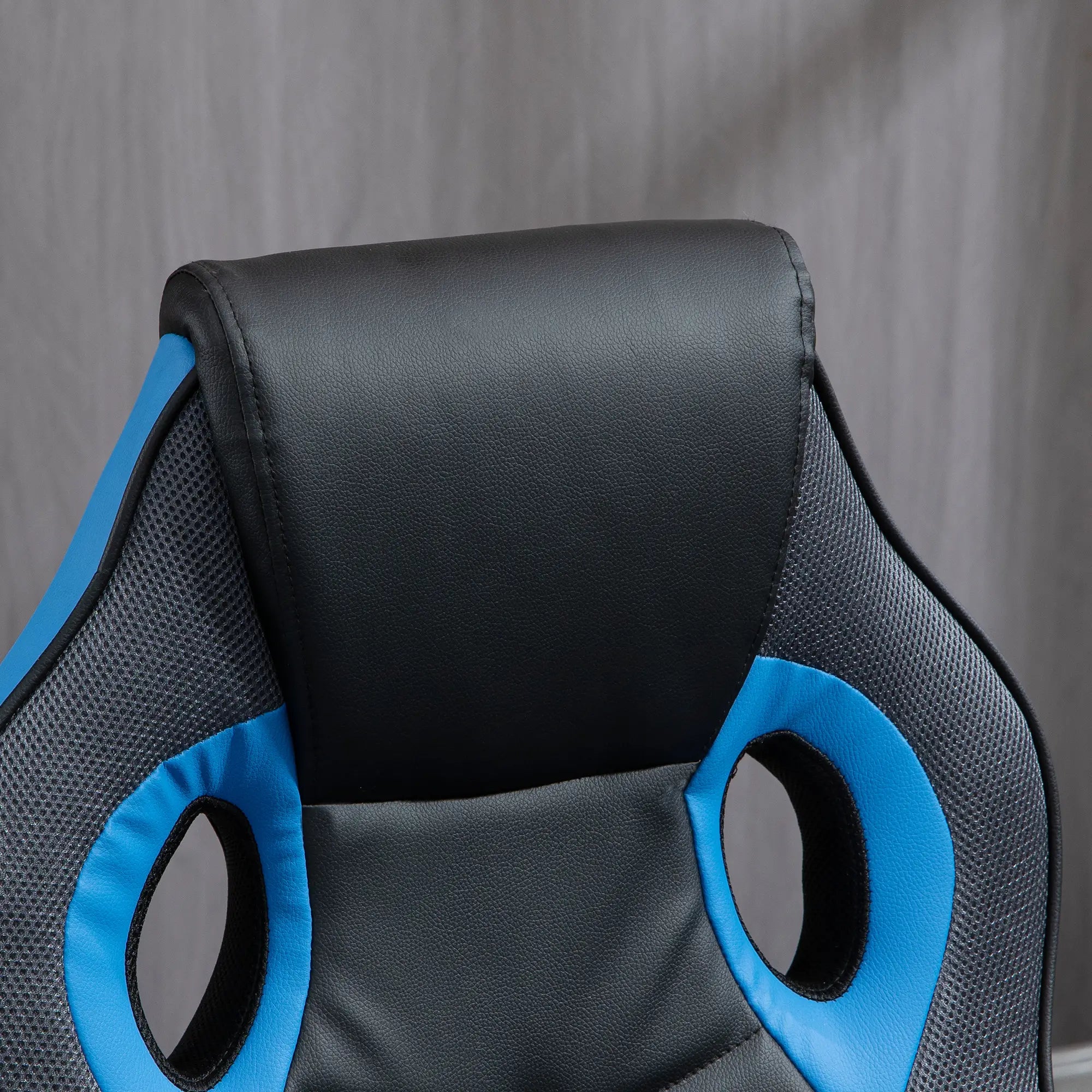 Ergonomic Gaming Chair, Swivel Office Chair with Wheels in Black and Blue PU Leather, Adjustable Height