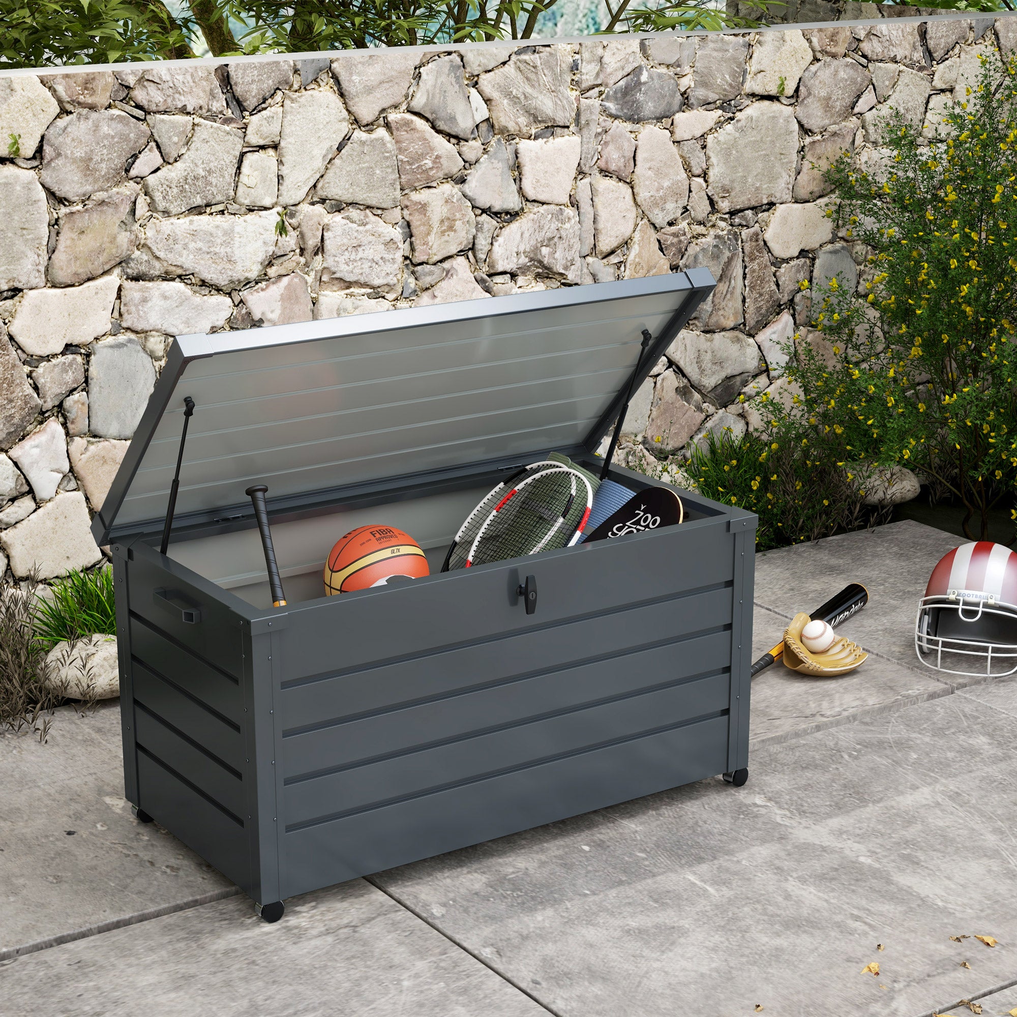 Outsunny Black outdoor 311L with lock and 2 handles, in galvanized steel, 120x62x66 cm, dark gray - Borgè