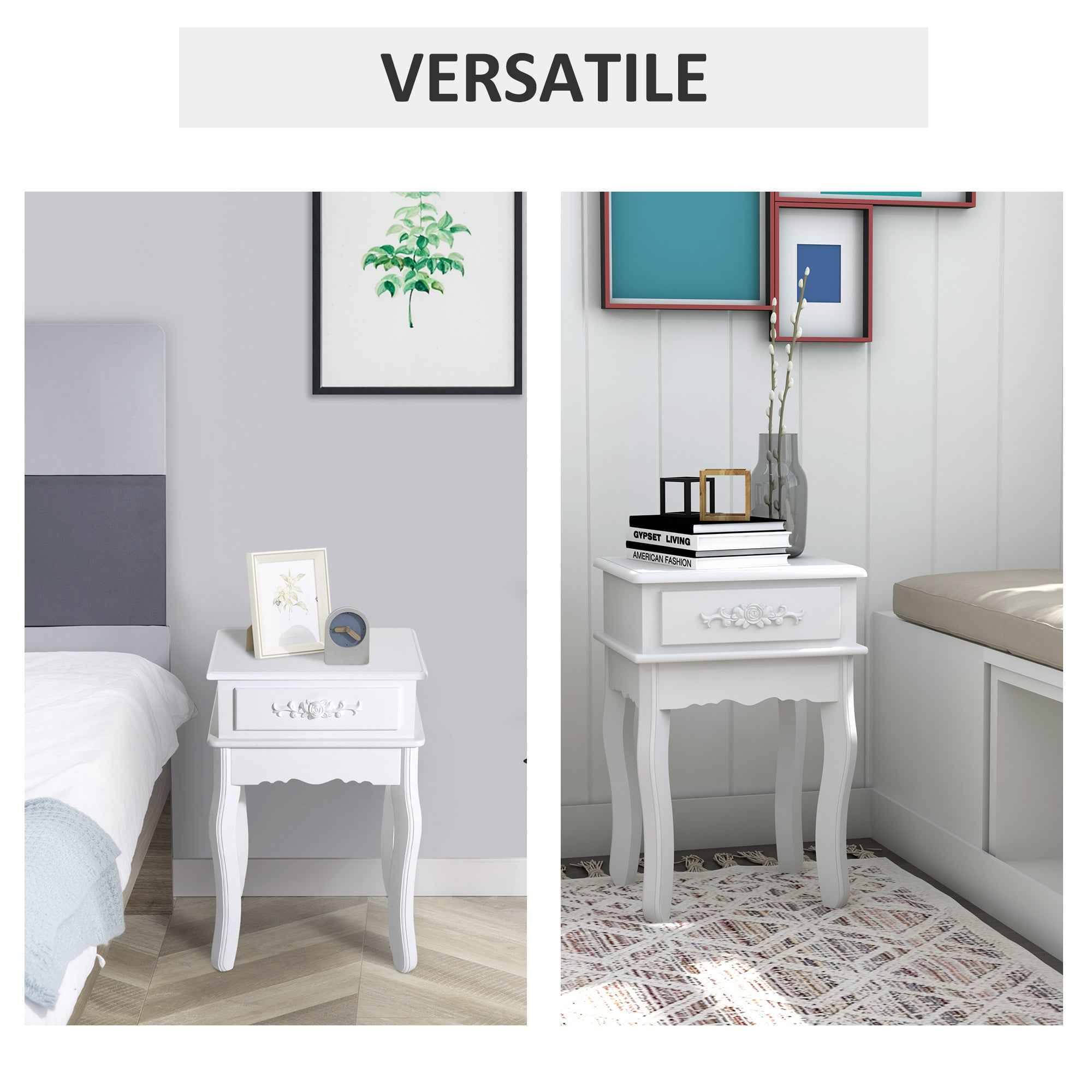 HOMCOM Modern Bedside Table with Drawer Multipurpose Wooden Cabinet