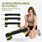 HOMCOM Aerobics Stepper, Adjustable to 3 Heights (10, 15, and 20 cm), Green and Black
