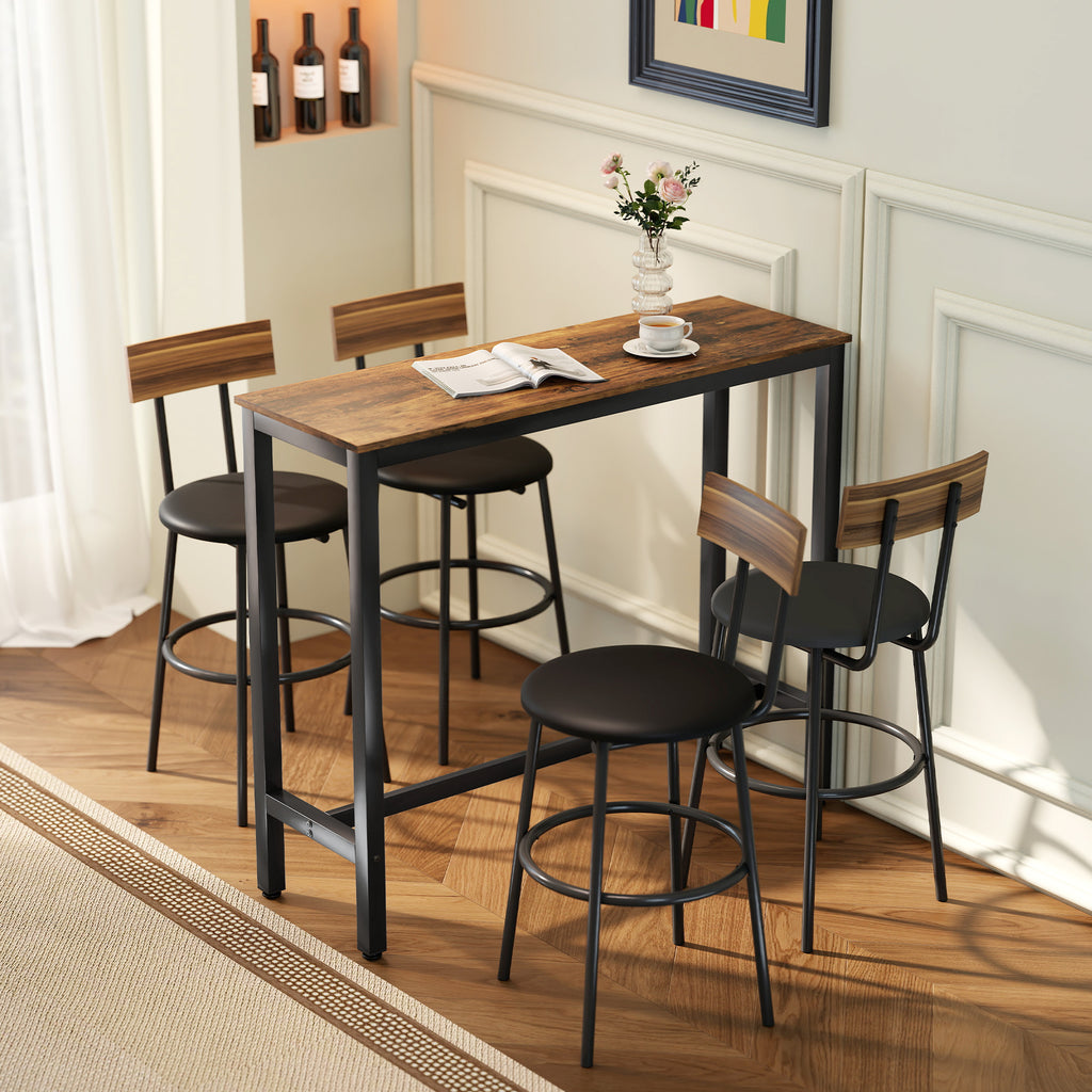 HOMCOM Industrial Style Tall Rectangular Bar Table, Steel and Wood, 120x40x100 cm, Rustic Brown
