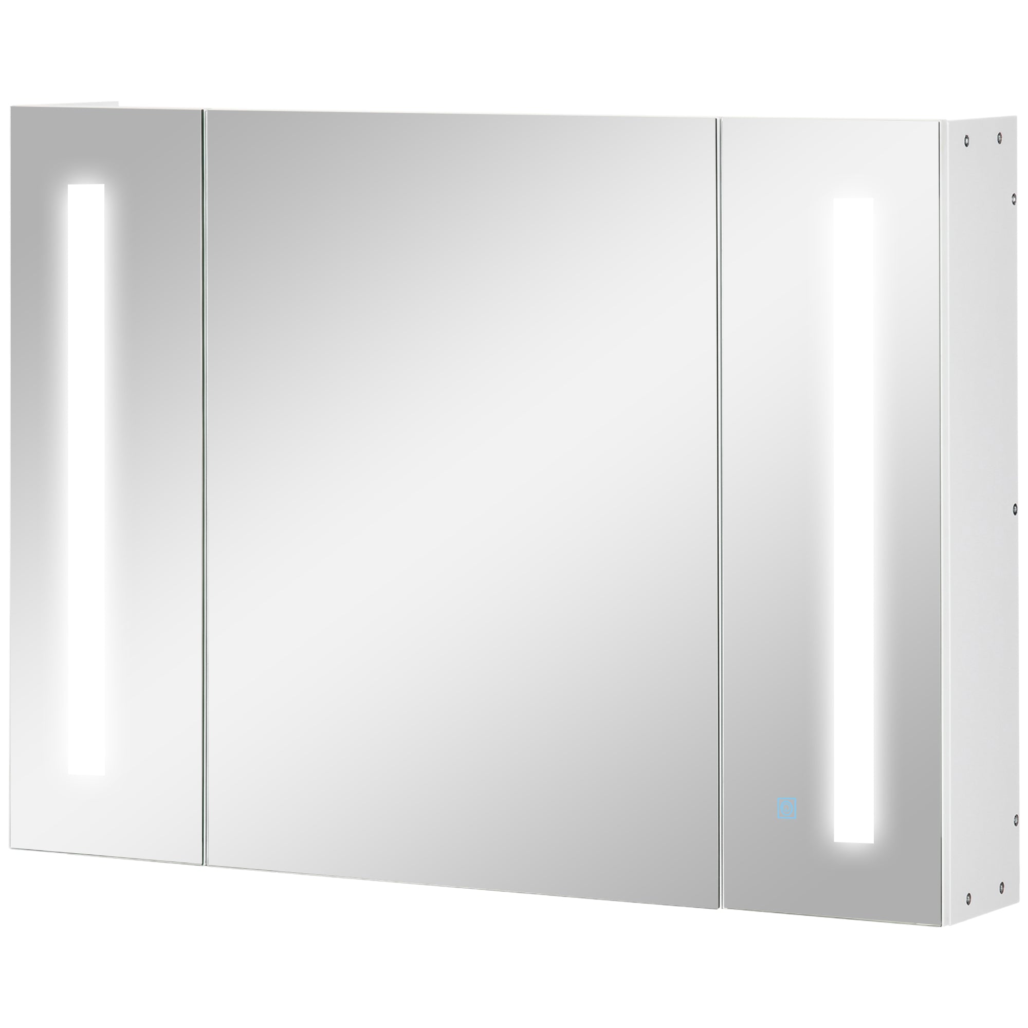 kleankin Bathroom Mirror Cabinet with 3 Cabinets, 3 Shelves and LED Light, 90x15x65 cm, White - Borgè