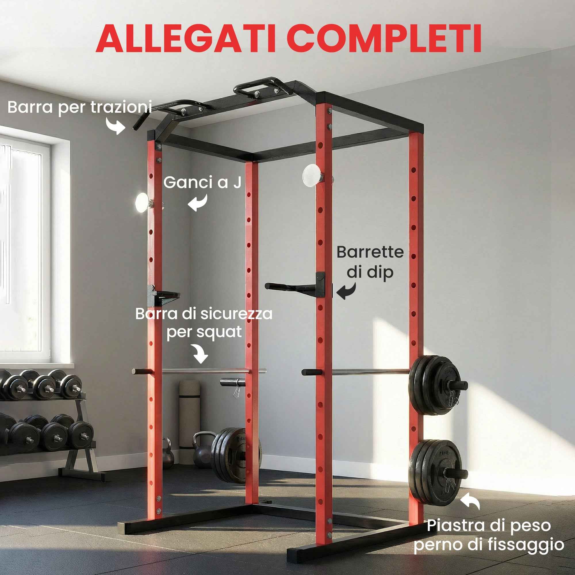 SPORTNOW Power Cage, Adjustable Rack with 460KG Capacity