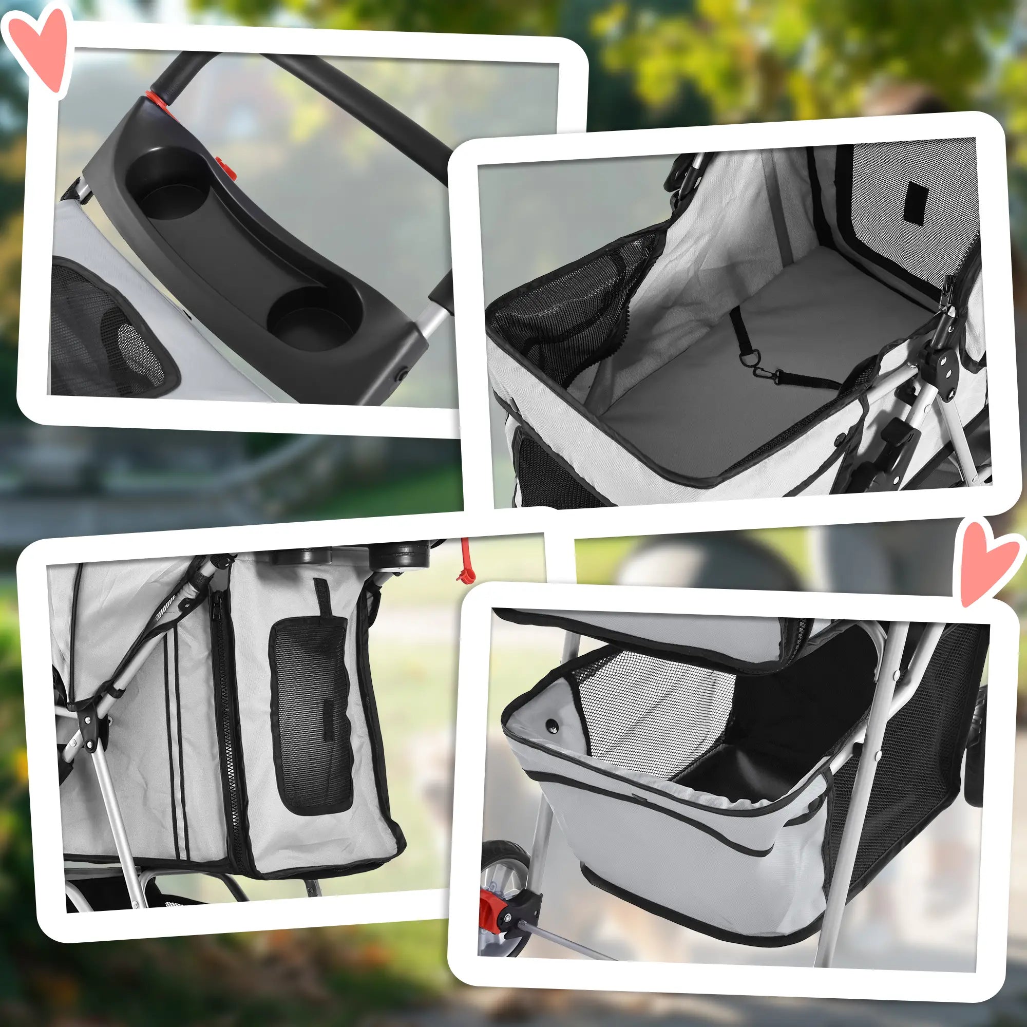 Folding Dog Stroller with Cup Holder and Basket, Steel and Polyester, 75x45x97 cm, Grey - Borge' Group Limited