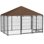 PawHut Metal and Oxford Fabric Dog Playpen with Bowl Door, 211x141x151 cm, Black and Brown