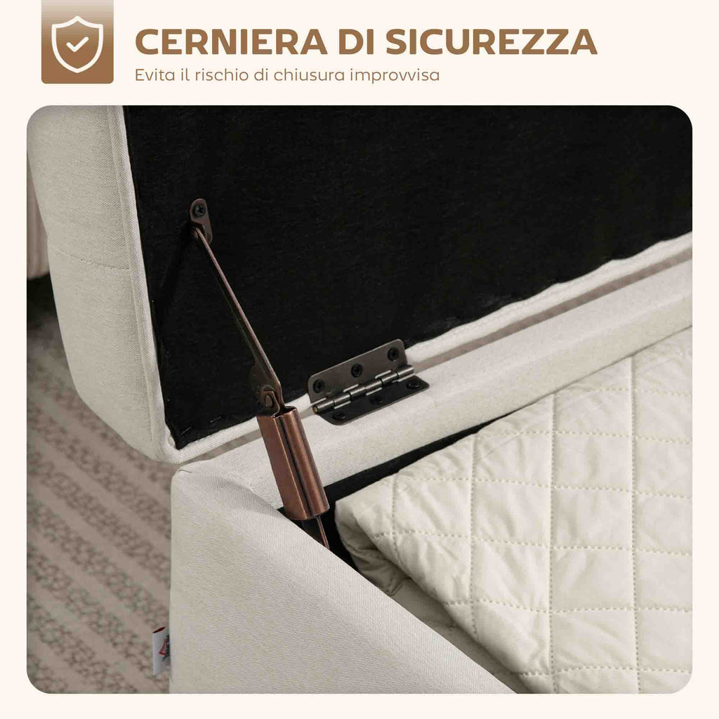 80L Padded Storage Bench with Fabric Upholstery and Wooden Legs, 118x42x45 cm, Cream