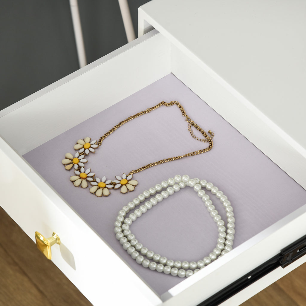 Industrial-Style LED-Lighted Dressing Table with Mirror, Makeup Table with Stool, Touch Switch Vanity, White