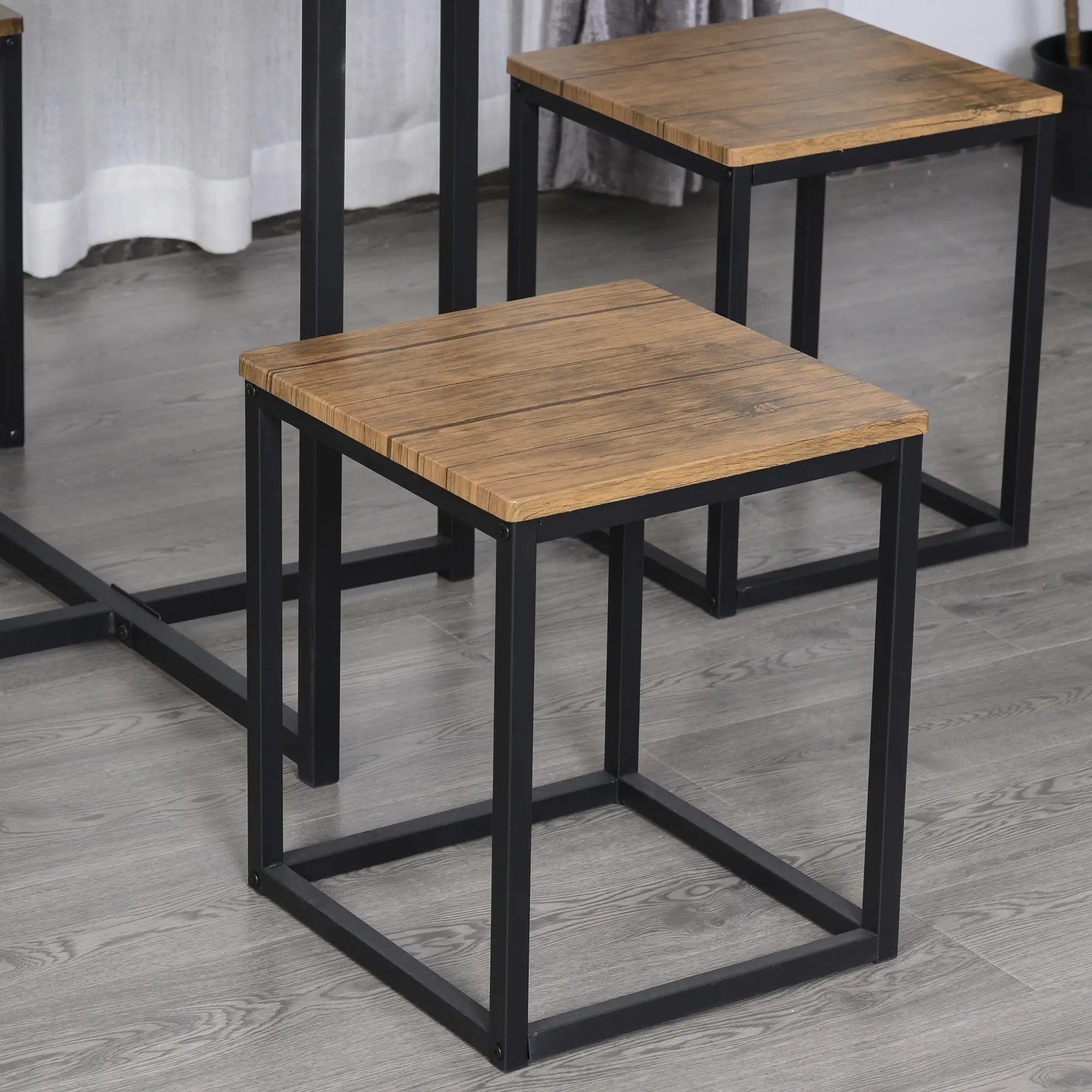 5 Piece Industrial Style Table and Stool Set for Kitchen, Home or Restaurant, Black and Wood Color