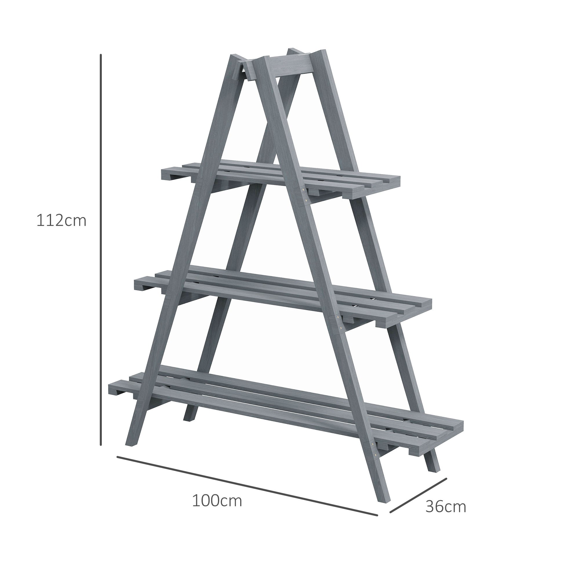 Vertical Plant Holder 3 Levels with Slats, in Fir Wood, 100x36x112 cm, Gray - Borgè