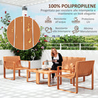 5 Piece Slatted Garden Set with Sofa, 2 Armchairs and 2 Coffee Tables in Orange Polypropylene