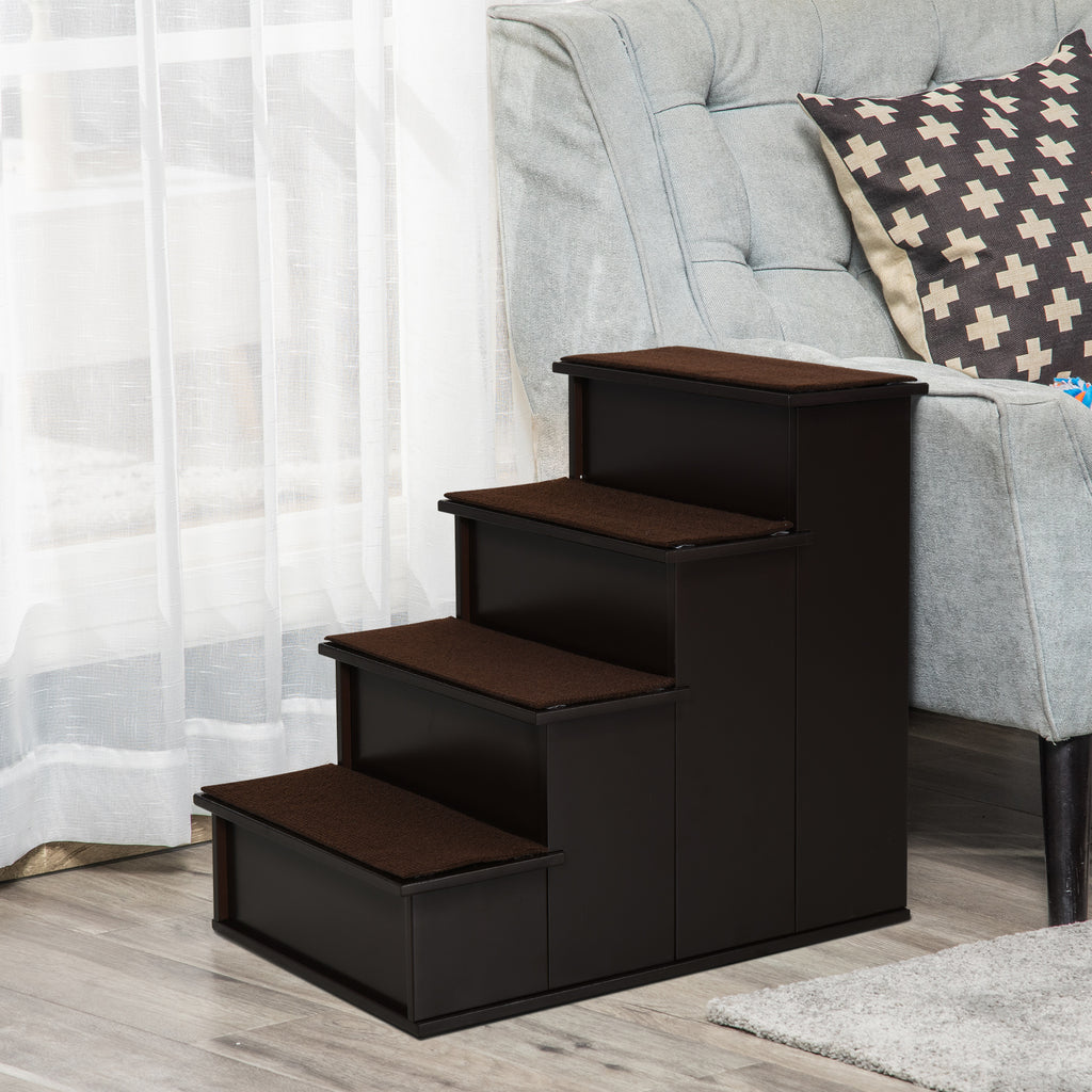 4-Step Dog and Cat Ladder with Removable Plush Cushions, 40x59x54.2 cm, Brown