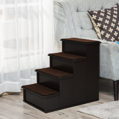 4-Step Dog and Cat Ladder with Removable Plush Cushions, 40x59x54.2 cm, Brown