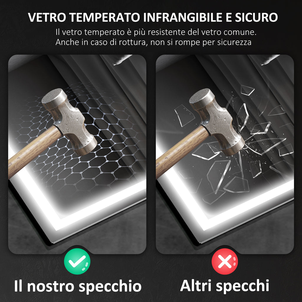 Anti-Fog Bathroom Mirror with Adjustable LED Light, Bluetooth Speaker, Touch Buttons, 50x70 cm