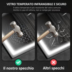 Anti-Fog Bathroom Mirror with Adjustable LED Light, Bluetooth Speaker, Touch Buttons, 50x70 cm