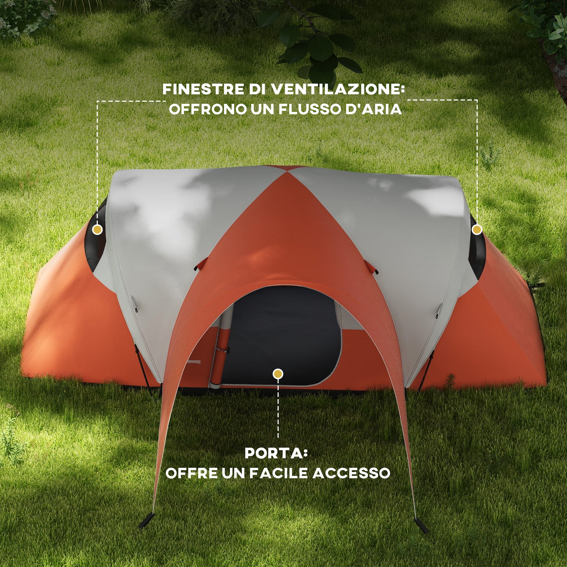 Outsunny 5-6 Person Camping Tent with Porch, 3000mm Waterproof with Transport Bag, Orange - Borgè