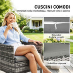 Outsunny Set of 2 Rattan Garden Chairs with Cushions and Armrests, Grey