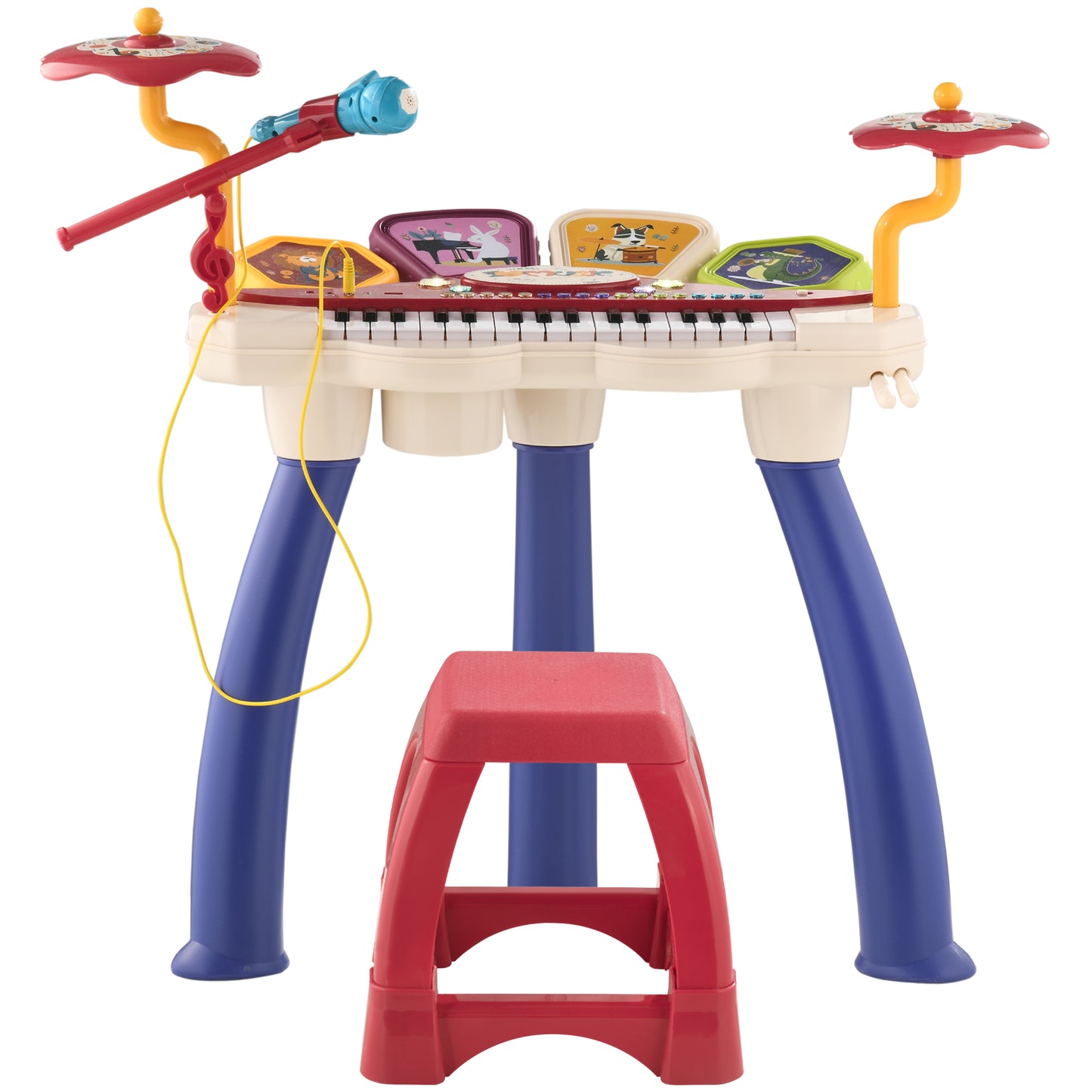 Piano for Children 3-6 Years with Stool, Microphone, Drum and Drumsticks, in PP and ABS, 74x32.2x71 cm